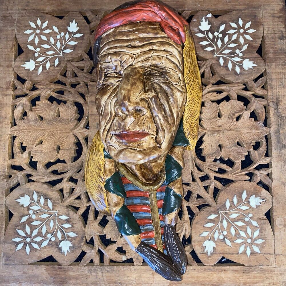 Vintage Indigenous Native American Chalkware Wall Plaque. USA. Hand Painted.